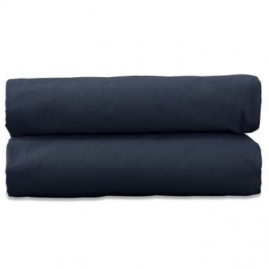 Drap housse 2 personnes en coton lavé percale bio Bleu Encre