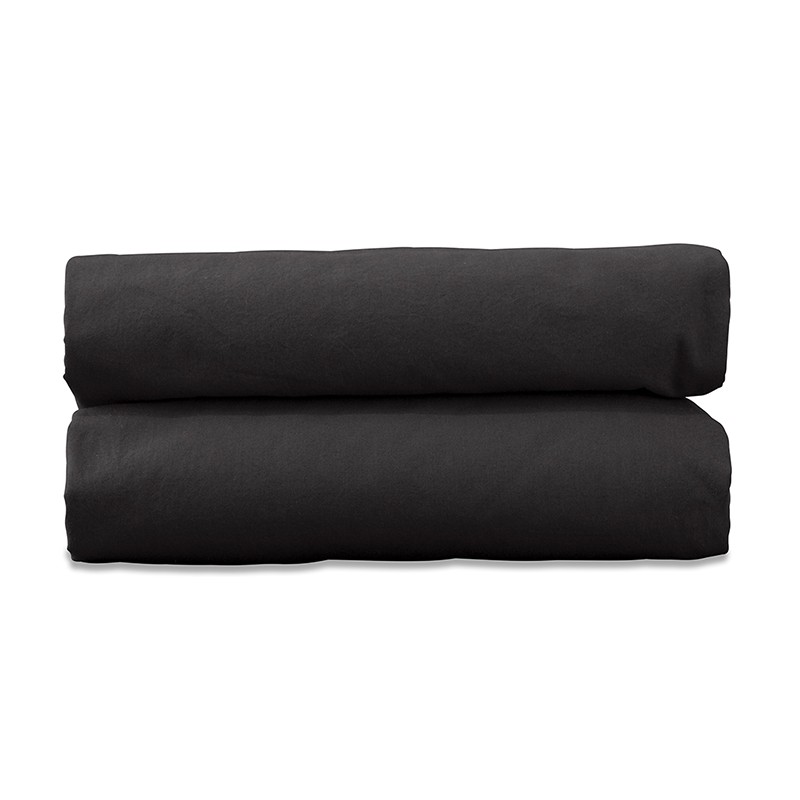 Drap housse 2 personnes en coton lavé percale bio Charbon Drap housse 2 personnes en coton lavé percale bio Charbon