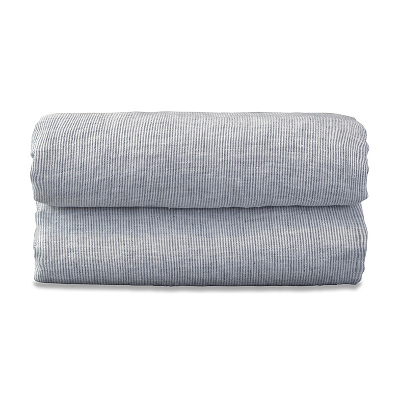 Drap housse bébé en lin lavé chambray Rayure Colette Denim