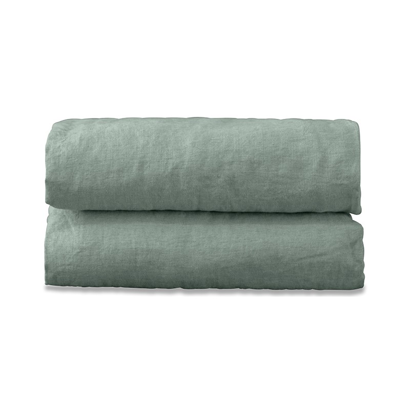 Drap plat 1 personne 180 x 290 cm en lin lavé uni Vert Céladon