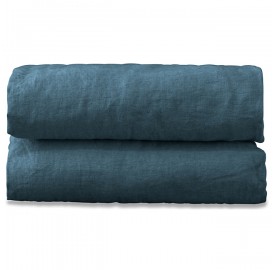 Drap plat 1 personne 180 x 290 cm en lin lavé uni Bleu Pétrole