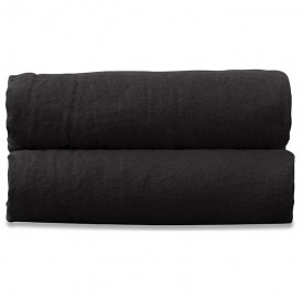 Drap plat 1 personne 180 x 290 cm en lin lavé uni Noir Noir