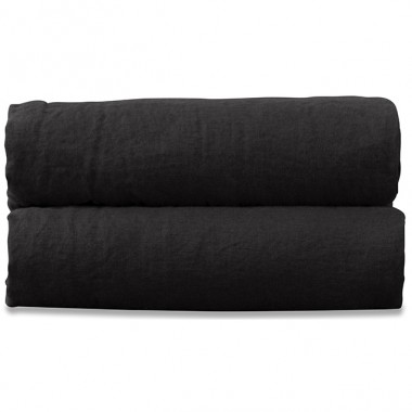 Drap plat 1 personne 180 x 290 cm en lin lavé uni Noir Noir
