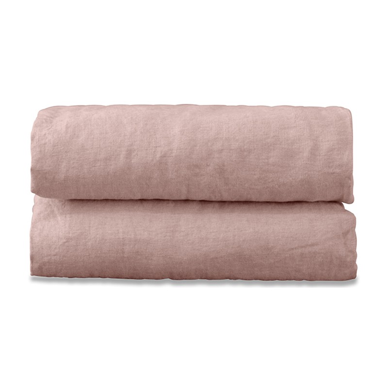 Drap plat 1 personne 180 x 290 cm en lin lavé uni Rose Rétro