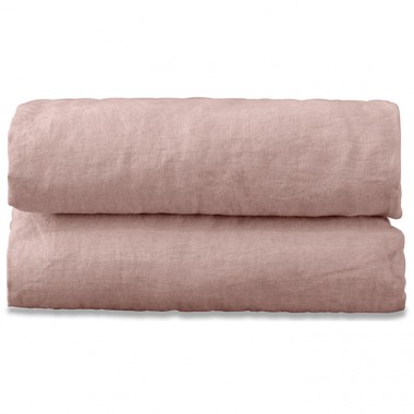 Drap plat 1 personne 180 x 290 cm en lin lavé uni Rose Rétro