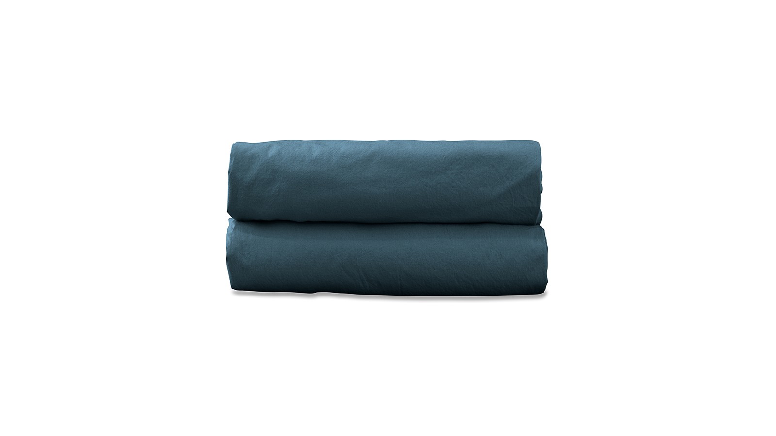 Drap plat 1 personne 180 x 290 cm en coton lavé percale bio Bleu Pétrole