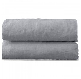 Drap plat 2 personnes en lin lavé uni Gris Ciment