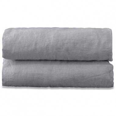 Drap plat 2 personnes en lin lavé uni Gris Ciment