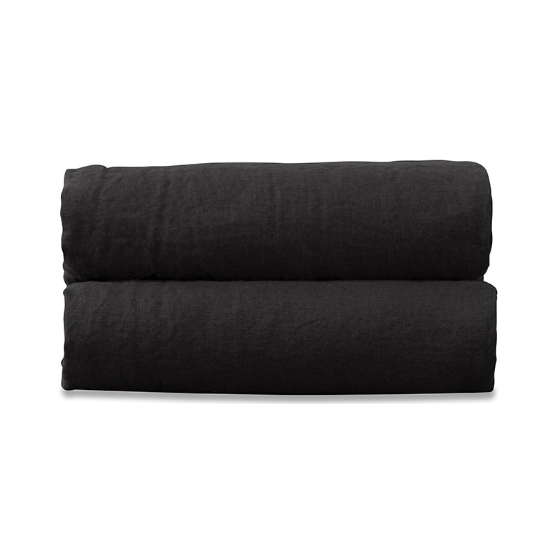 Drap plat 2 personnes en lin lavé uni Noir Noir Drap plat 2 personnes en lin lavé uni Noir Noir