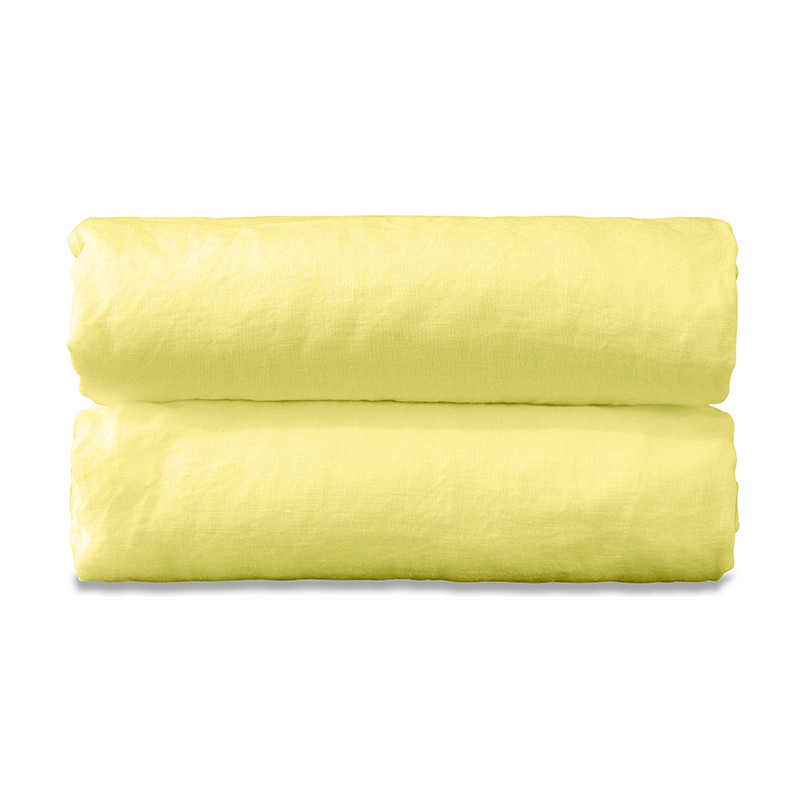 Drap plat 2 personnes en lin lavé uni Jaune Limonade Drap plat 2 personnes en lin lavé uni Jaune Limonade