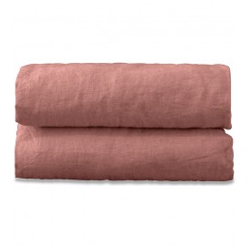 Drap plat 2 personnes en lin lavé uni Rose Boudoir