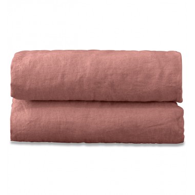 Drap plat 2 personnes en lin lavé uni Rose Boudoir