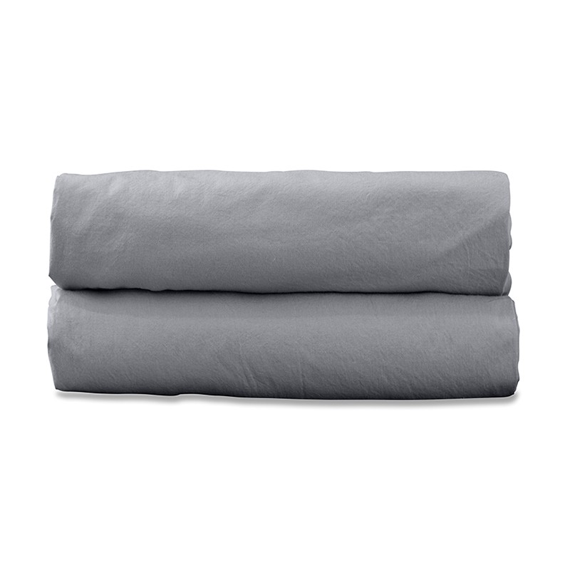 Drap plat 2 personnes en coton lavé percale bio Gris Ciment Drap plat 2 personnes en coton lavé percale bio Gris Ciment