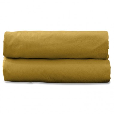 Drap plat 2 personnes en coton lavé percale bio Jaune Safran