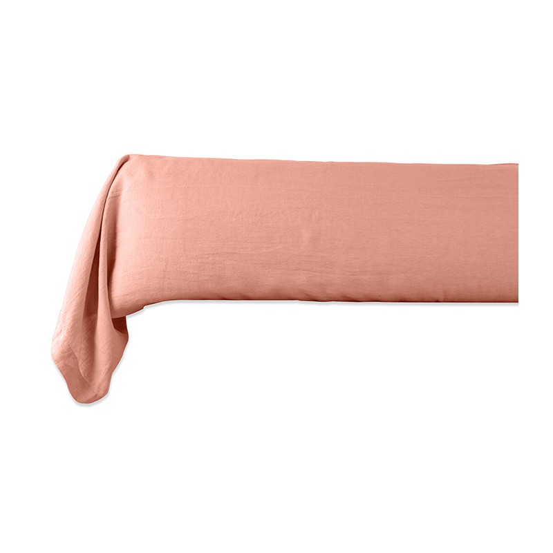 Taie de traversin en lin lavé uni Rose Melba Taie de traversin en lin lavé uni Rose Melba