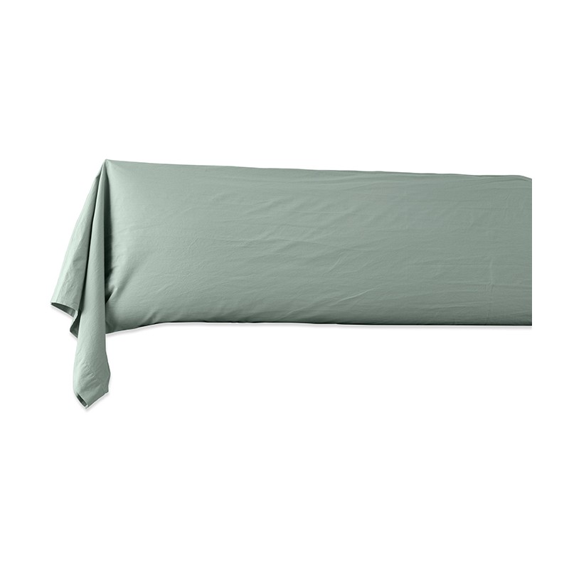 Taie de traversin en coton lavé percale bio Vert Céladon