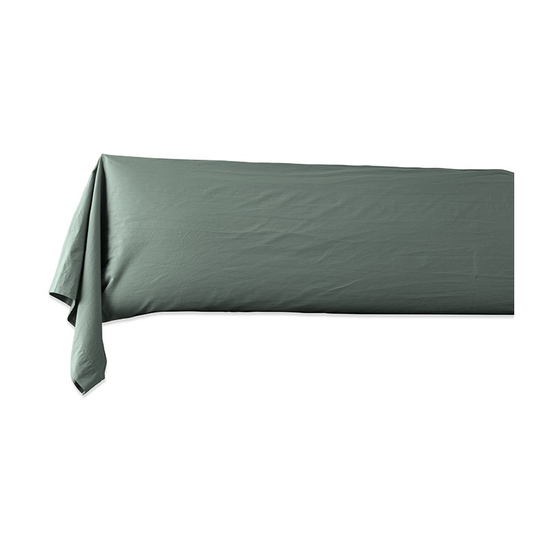 Taie de traversin en coton lavé percale bio Vert Eucalyptus