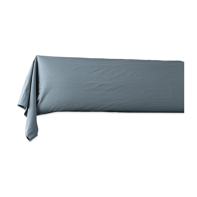 Taie de traversin en coton lavé percale bio Bleu Orage