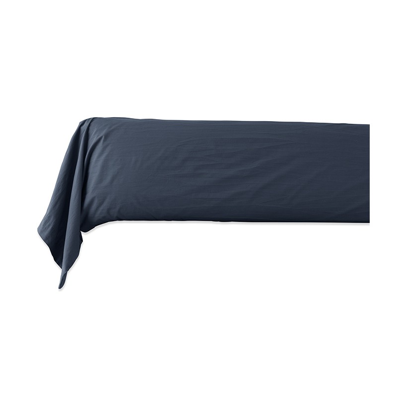 Taie de traversin en coton lavé percale bio Bleu Encre