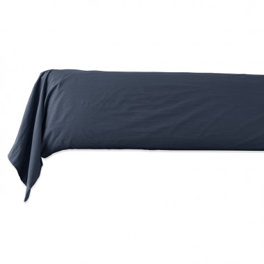 Taie de traversin en coton lavé percale bio Bleu Encre