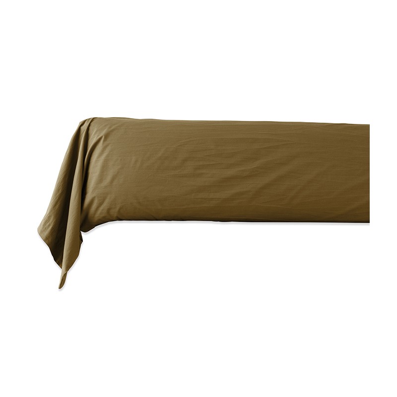 Taie de traversin en coton lavé percale bio Caramel