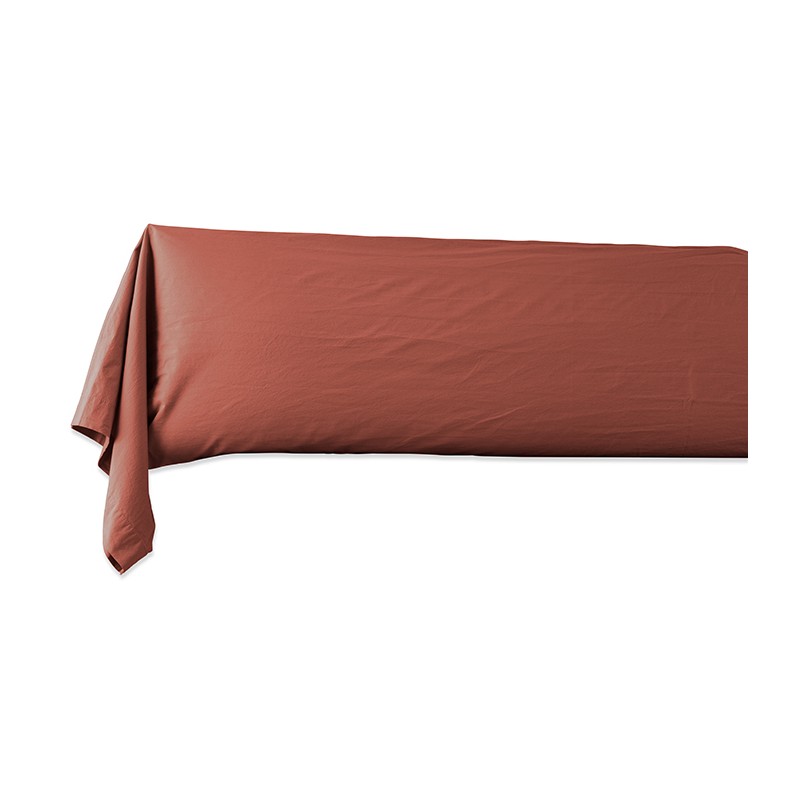 Taie de traversin en coton lavé percale bio Orange Terracotta