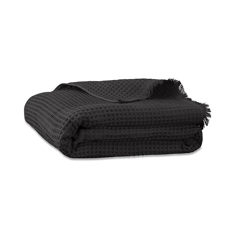 Drap de bain en nid d'abeille de coton bio Charbon