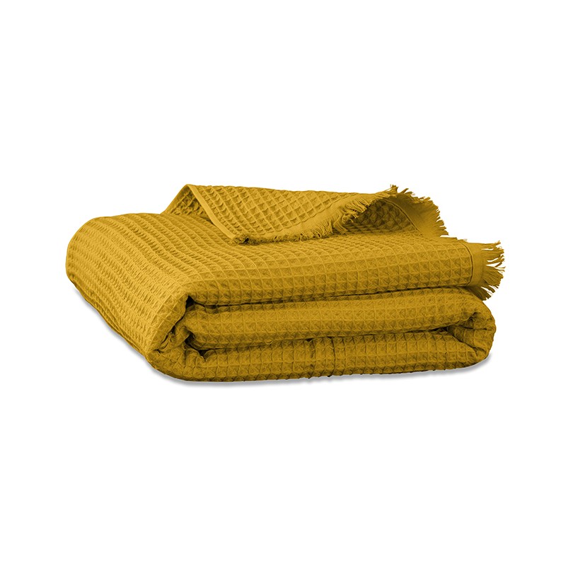 Drap de bain en nid d'abeille de coton bio Jaune Safran Drap de bain en nid d'abeille de coton bio Jaune Safran