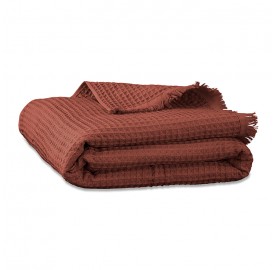 Drap de bain en nid d'abeille de coton bio Orange Terracotta