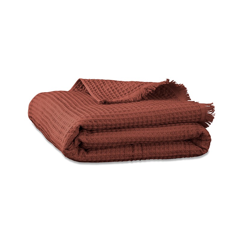 Drap de bain en nid d'abeille de coton bio Orange Terracotta