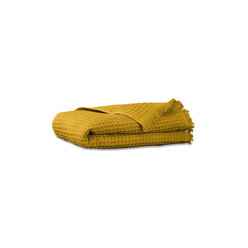 Serviette de bain en nid d'abeille de coton bio Jaune Safran Serviette de bain en nid d'abeille de coton bio Jaune Safran