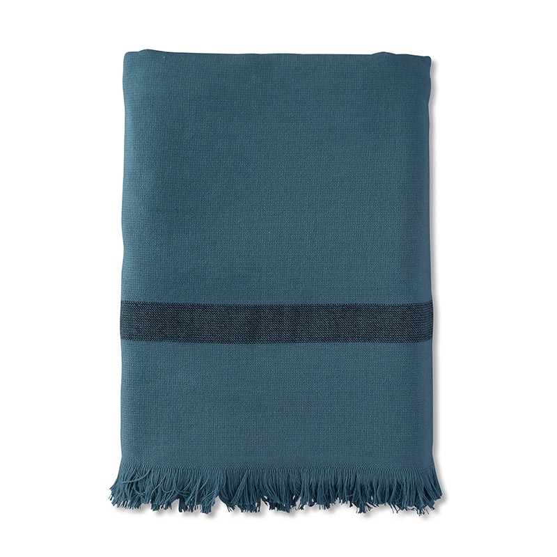 Fouta 2 places éponge 200 x 200 cm en coton bio Bleu Pétrole