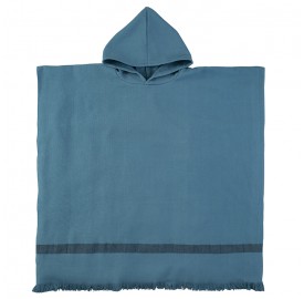 Poncho enfant en éponge de coton bio Bleu Pétrole