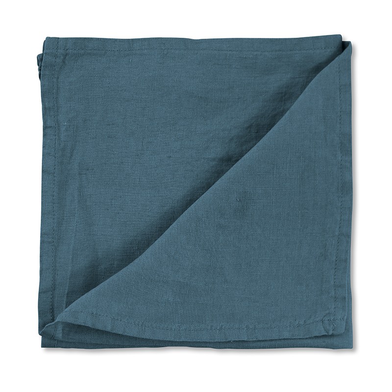 Serviette de table en lin lavé uni Bleu Pétrole Serviette de table en lin lavé uni Bleu Pétrole