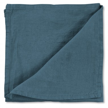 Serviette de table en lin lavé uni Bleu Pétrole