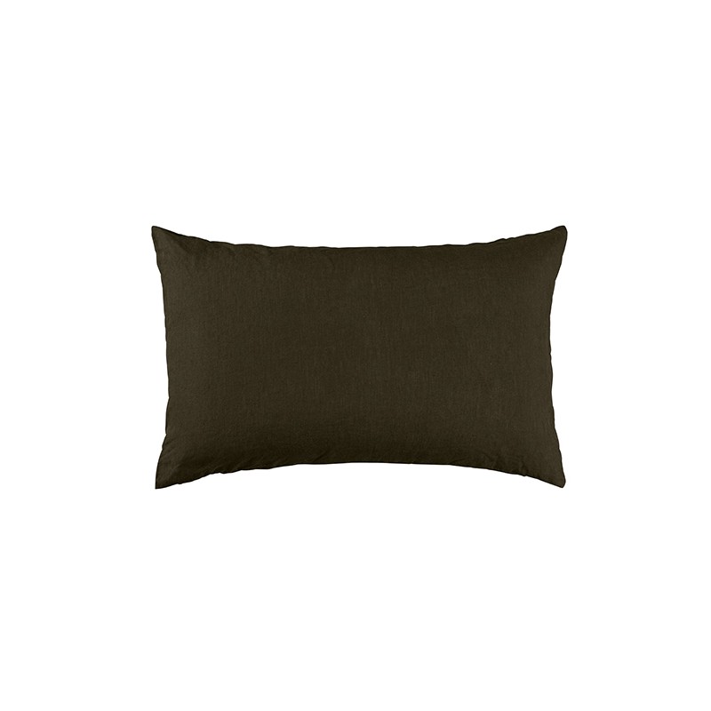 Housse de coussin rectangulaire 30 x 40 cm en lin lavé uni Vert Kaki Housse de coussin rectangulaire 30 x 40 cm en lin lavé uni Vert Kaki