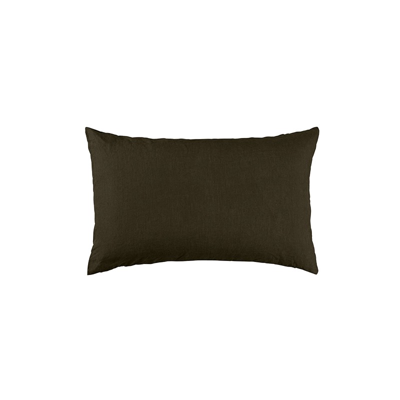 Housse de coussin rectangulaire 30 x 40 cm en lin lavé uni Vert Kaki