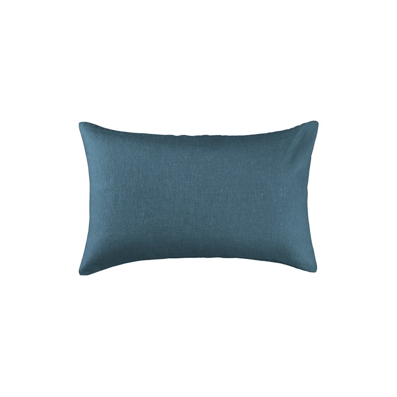 Housse de coussin rectangulaire 30 x 40 cm en lin lavé uni Bleu Pétrole