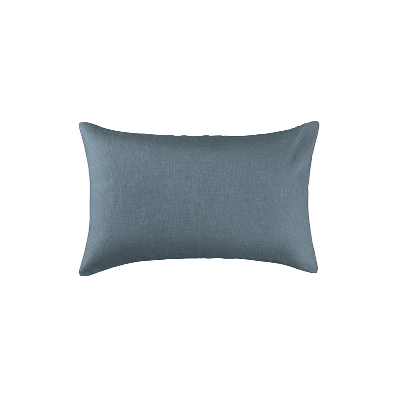 Housse de coussin rectangulaire 30 x 40 cm en lin lavé uni Bleu Orage