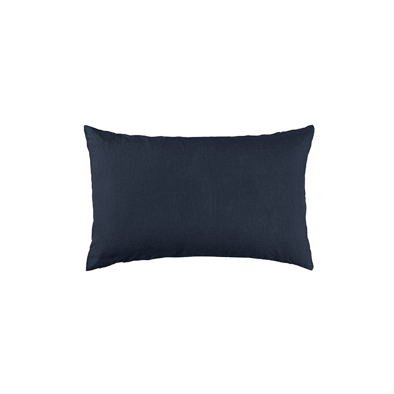 Housse de coussin rectangulaire 30 x 40 cm en lin lavé uni Bleu Encre