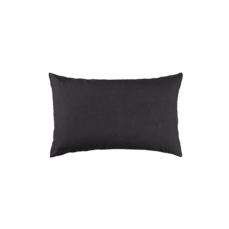 Housse de coussin rectangulaire 30 x 40 cm en lin lavé uni Charbon