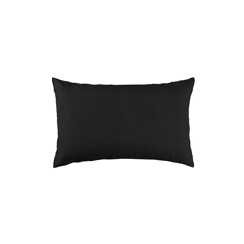 Housse de coussin rectangulaire 30 x 40 cm en lin lavé uni Noir Noir