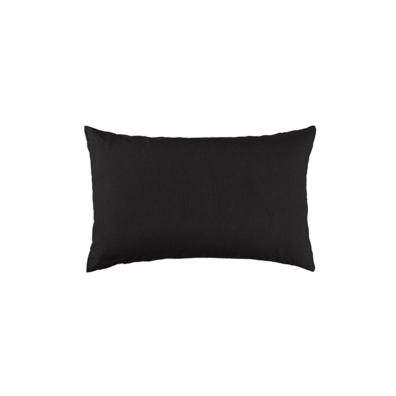 Housse de coussin rectangulaire 30 x 40 cm en lin lavé uni Noir Noir Housse de coussin rectangulaire 30 x 40 cm en lin lavé uni Noir Noir