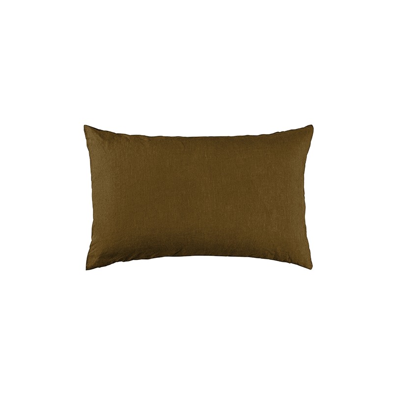 Housse de coussin rectangulaire 30 x 40 cm en lin lavé uni Caramel