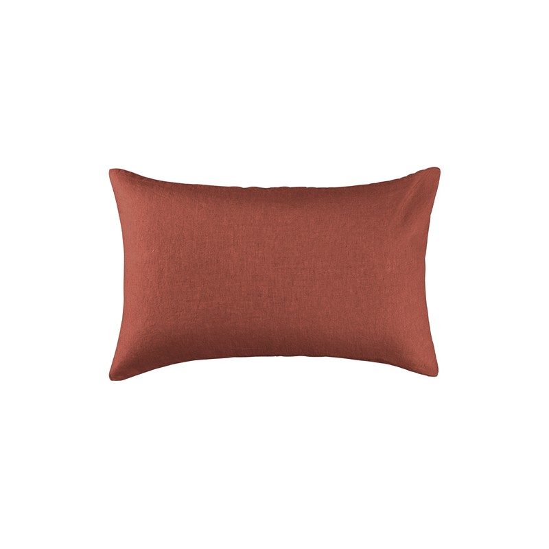 Housse de coussin rectangulaire 30 x 40 cm en lin lavé uni Orange Terracotta Housse de coussin rectangulaire 30 x 40 cm en lin lavé uni Orange Terracotta
