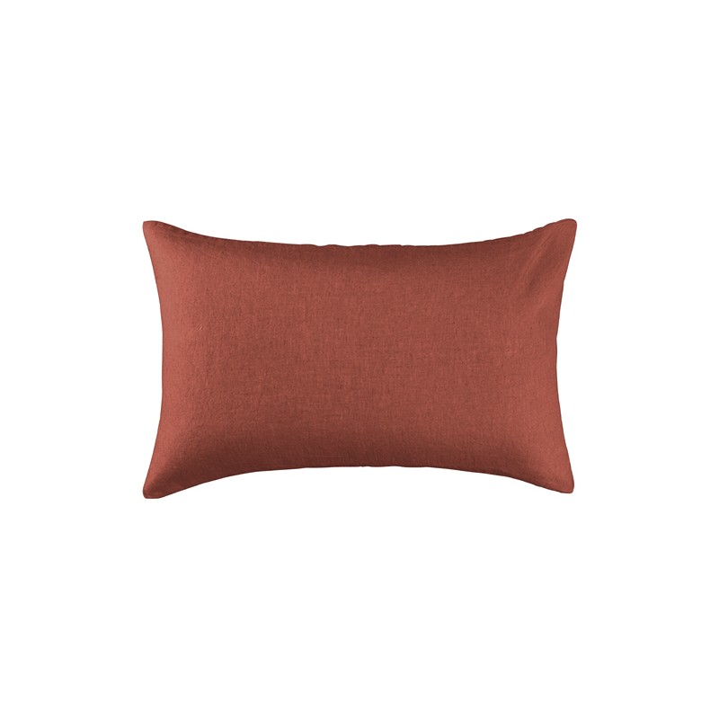 Housse de coussin rectangulaire 30 x 40 cm en lin lavé uni Orange Terracotta