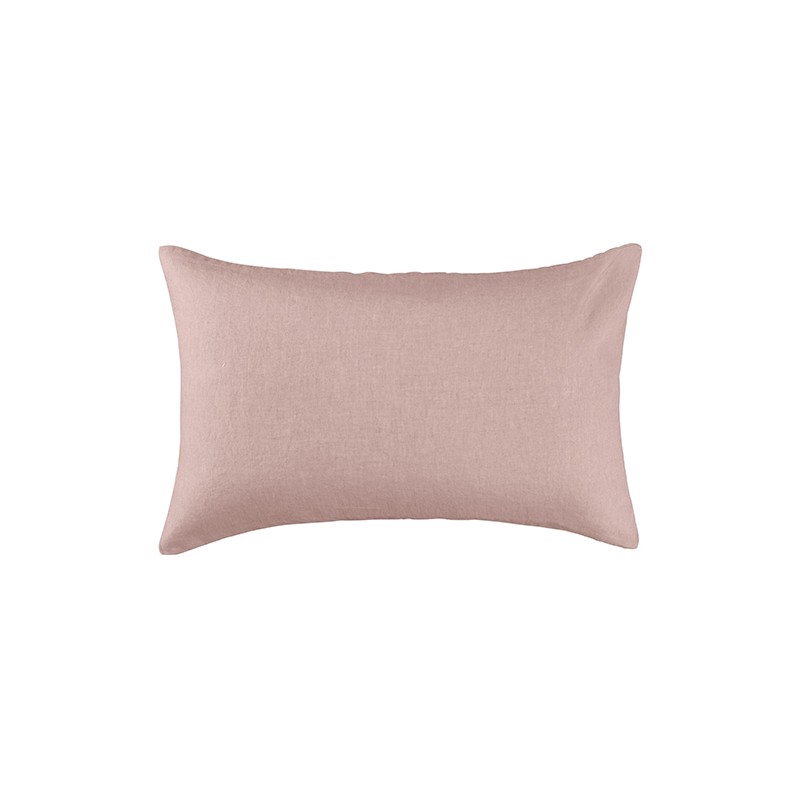 Housse de coussin rectangulaire 30 x 40 cm en lin lavé uni Rose Rétro