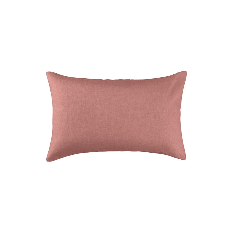 Housse de coussin rectangulaire 30 x 40 cm en lin lavé uni Rose Boudoir