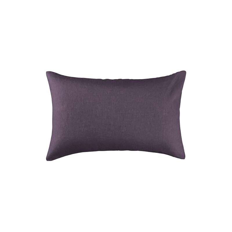 Housse de coussin rectangulaire 30 x 40 cm en lin lavé uni Vieille Prune