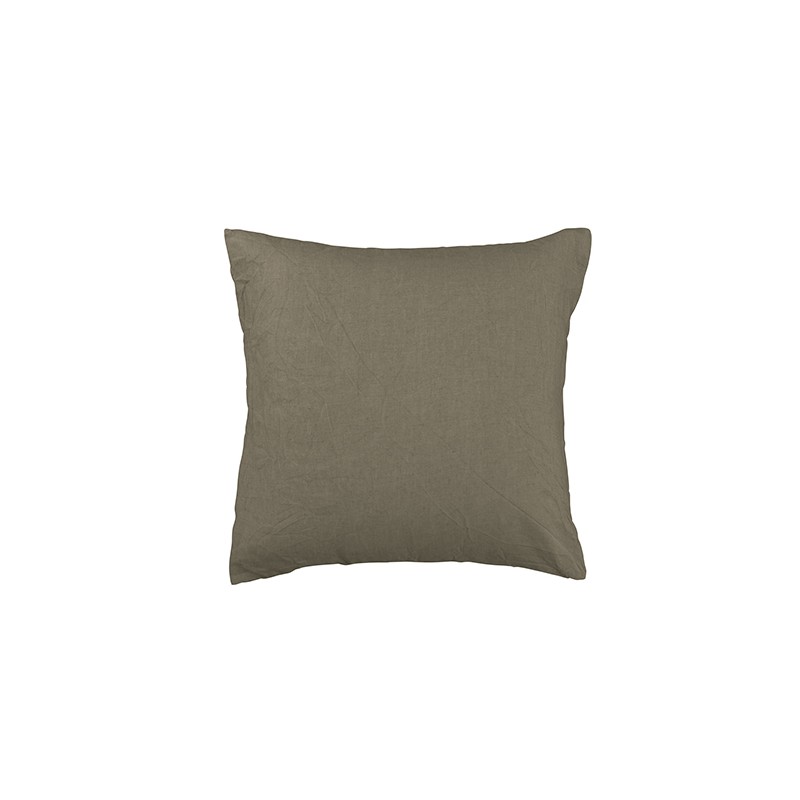 Housse de coussin carré 45 x 45 cm en lin lavé uni Vert De Terre